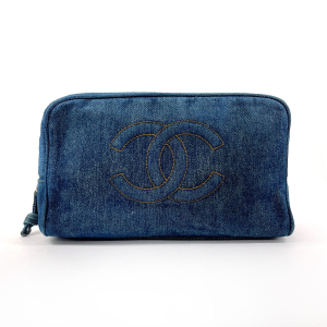 CHANEL Pouch denim blue COCO Mark