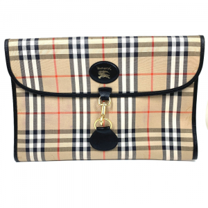BURBERRY Clutch bag Canvas / leather beige logo check unisex(Unisex) U