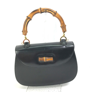 GUCCI Handbag 000 1951 Leather / Bamboo black turn lock old gucci Bamb