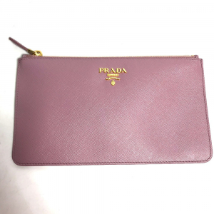 PRADA Pouch saffiano leather Pink type logo Women Used Authentic