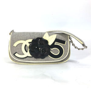 CHANEL Shoulder Bag canvas Gray type No.5 CC Camellia COCO Mark Chain