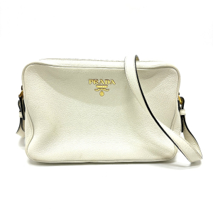 PRADA Shoulder Bag leather white logo Women Used Authentic