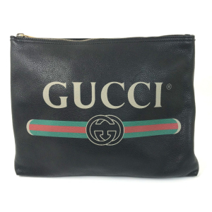 GUCCI Clutch bag 500981 leather black Bag logo mens Used Authentic