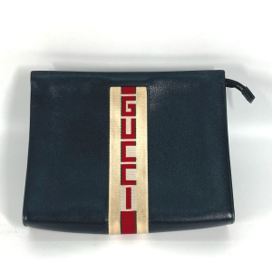GUCCI Clutch bag 475316 leather black pouch bag web stripe logo mens U