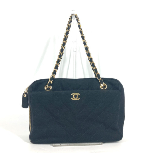 CHANEL Shoulder Bag Jersey black bag shawl CC COCO Mark Quilting Matel