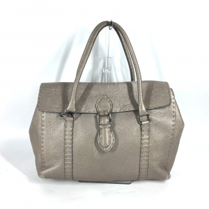 FENDI Shoulder Bag leather Gray type Celeria Linda Women Used Authenti