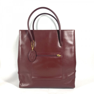 CARTIER Tote Bag leather Bordeaux vertical logo Must Line