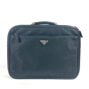 PRADA Handbag Nylon black Triangle logo plate