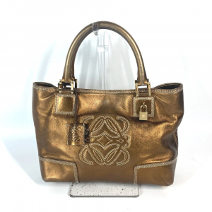 LOEWE Shoulder Bag leather Metallic brown logo anagram Women Used Auth