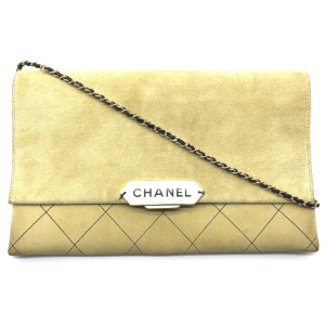 CHANEL Shoulder Bag suede Beige x Gold Metal CHANEL logo Matrasse Wome
