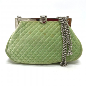CHANEL Shoulder Bag Velor Green x Silver Metal COCO Mark Matrasse Wome