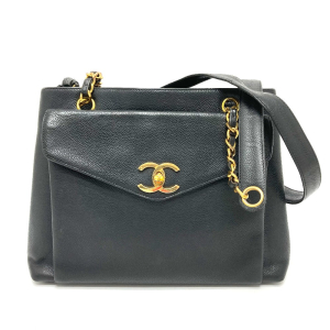 CHANEL Shoulder Bag Caviar skin black CC COCO Mark Matrasse