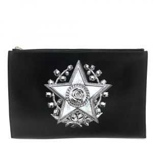 DIOR HOMME Clutch bag leather black Star x Rose Paint mens Used Authen