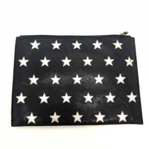 SAINT LAURENT Clutch bag leather black Star patch Women Used Authentic