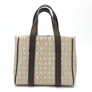 BVLGARI Handbag Canvas / leather beige Logo mania