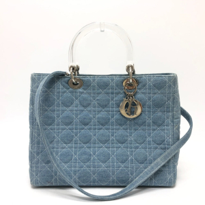 Dior Handbag canvas blue Canage Lady Dior Medium Women Used Authentic