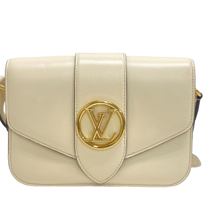 LOUIS VUITTON Shoulder Bag M55950 Calfskin Ivory LV logo Ponneuf Women