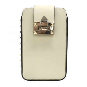 Valentino Garavani Shoulder Bag leather white Phone holder Rock studs 