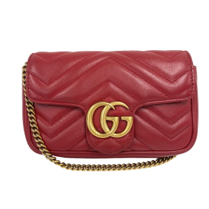 GUCCI Shoulder Bag 476433 leather Red ChainShoulder GG Marmont Women U