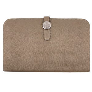 HERMES Long Wallet Purse leather beige Dogon GM