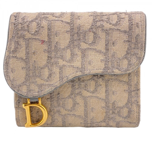 Christian Dior Tri-fold wallet Canvas, Leather gray Compact wallet Obl