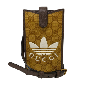 GUCCI Shoulder Bag 702203 Coated canvas Brown GG crystal Phone case