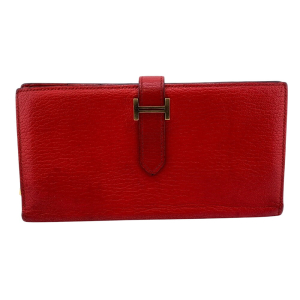 HERMES Long Wallet Purse Chevre Misol Red Beansufla