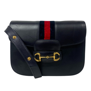 GUCCI Shoulder Bag 602204 Leather, Velour Navy Velor x leather Horsebi