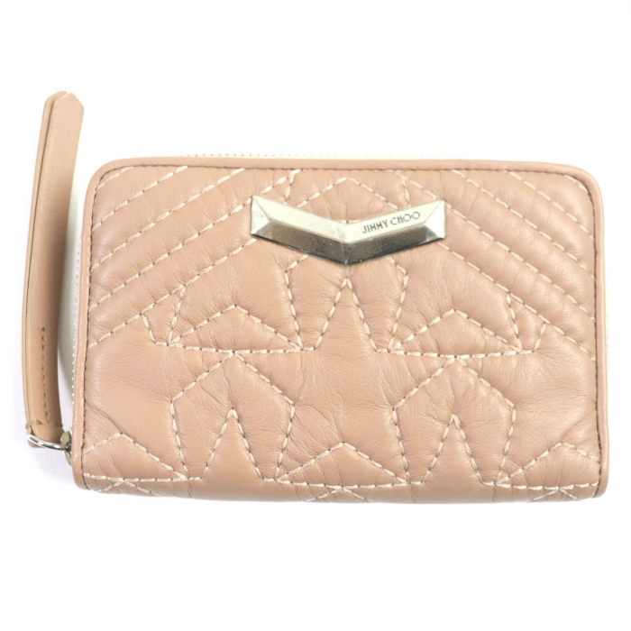 JIMMY CHOO Long Wallet Purse leather pink LEA Star Quilted Zip Around