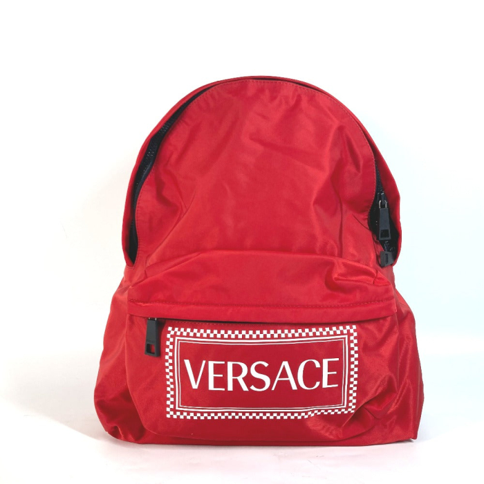 VERSACE Backpack Nylon Red By color logo Women Used Authentic