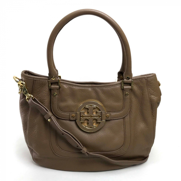 Tory Burch Tote Bag leather Brown logo Tote Bag Women Used Authentic