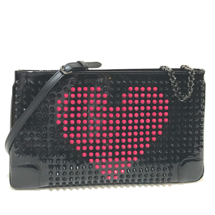 Christian Louboutin Clutch bag Patent leather black Spike Tads Rubi Po