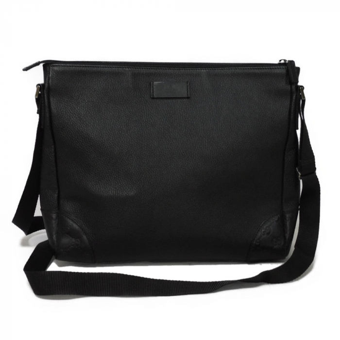 GUCCI Shoulder Bag 257301 Calf leather (embossed) black GG Shima Messe