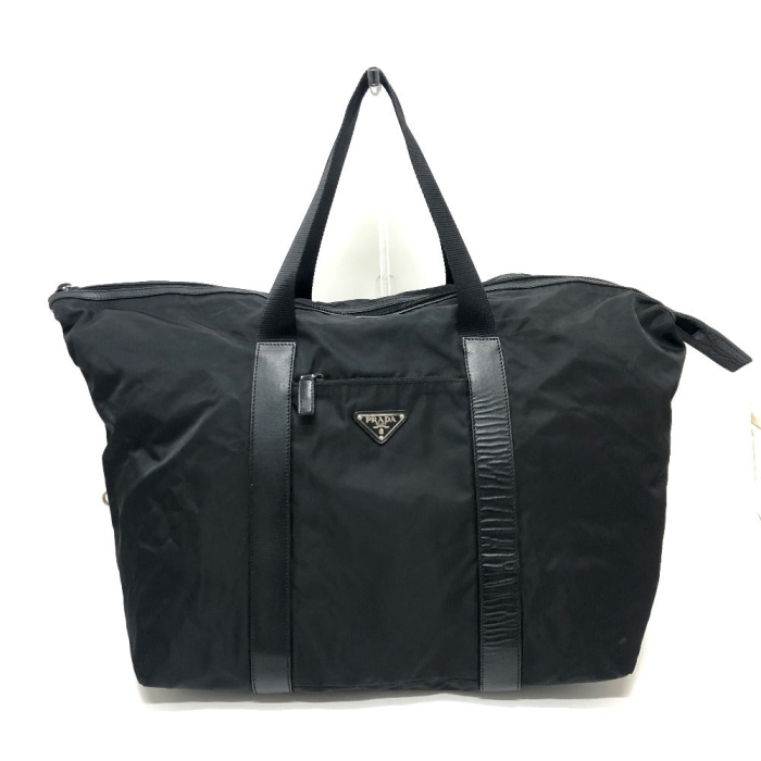 PRADA Boston Duffel bag V49Z Nylon / leather black triangle plate Wome
