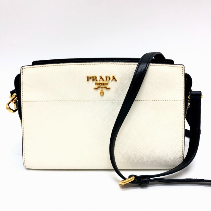 PRADA Shoulder Bag 1BH104 Safiano leather White / black logo Women Use