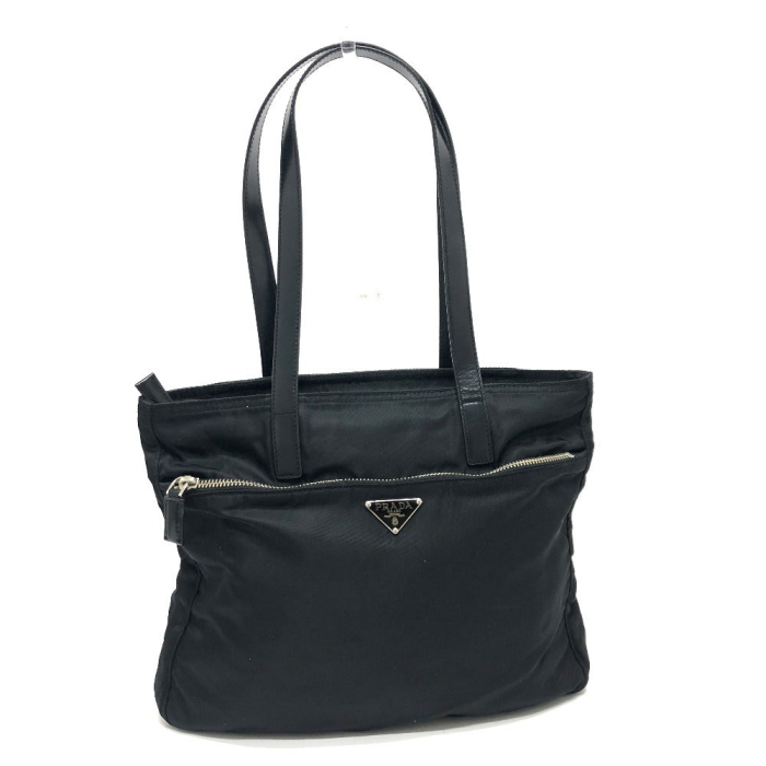 PRADA Tote Bag Nylon black Triangular plate
