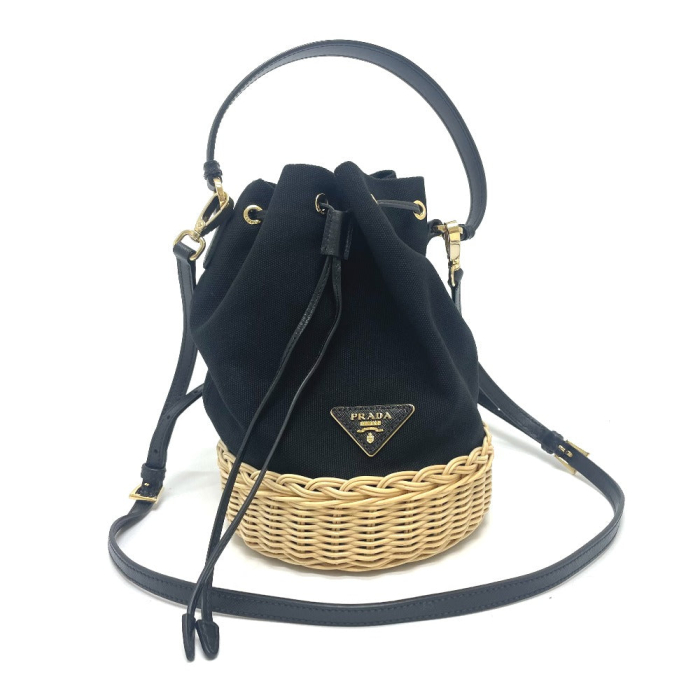 PRADA Handbag 1BE040 Canvas / leather black Triangle logo Basket bag W