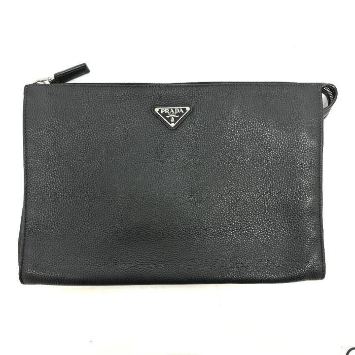 PRADA Clutch bag 2VN014 leather black triangle plate