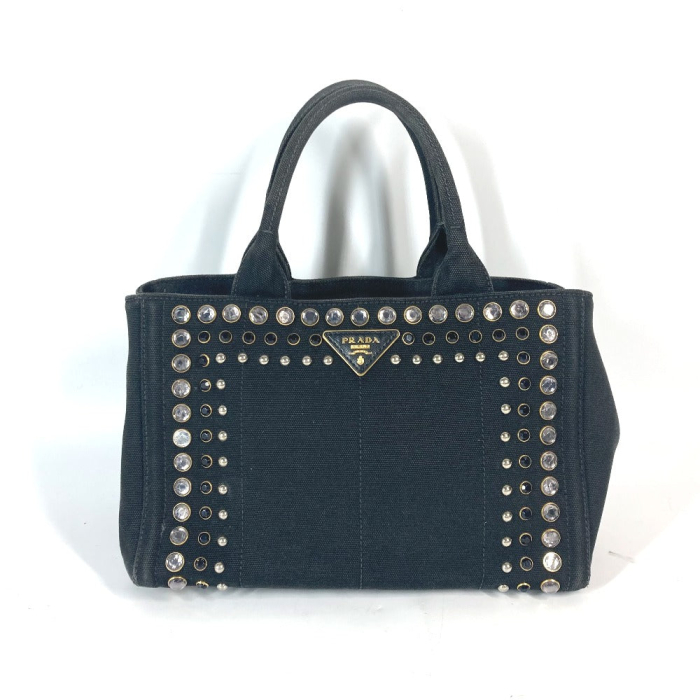 PRADA Tote Bag 1BG439 canvas black Crossbody Canapa S with Stones Wome