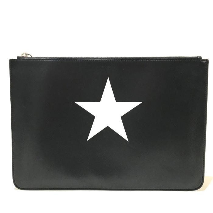 GIVENCHY Clutch bag leather Black x white business bag Star design men