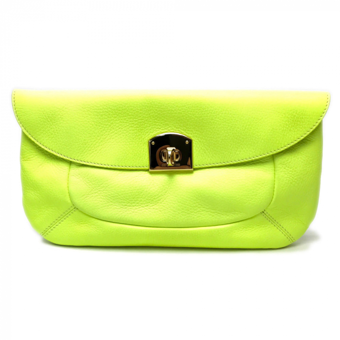 Sergio Rossi Clutch bag leather Fluorescent yellow Turn lock Clutch ba