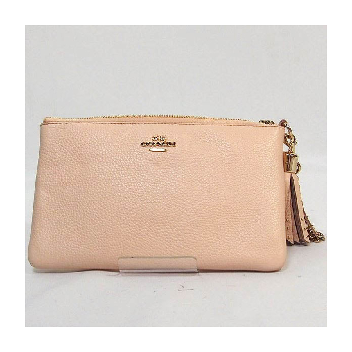 COACH Pouch leather beige Accessory pouch mini bag Gold Chain Prairie 