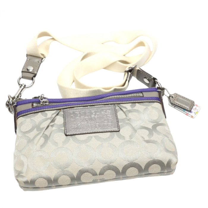 COACH Shoulder Bag 43287 leather Gray x purple swing bag Diagonal Popp