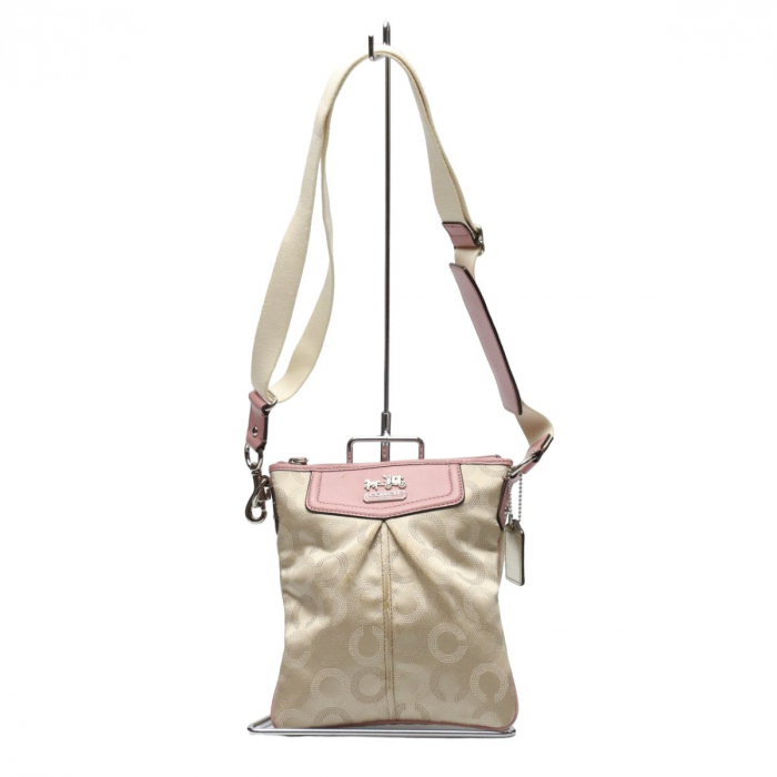 COACH Shoulder Bag 44394 leather Beige x pink swing madison dot op art