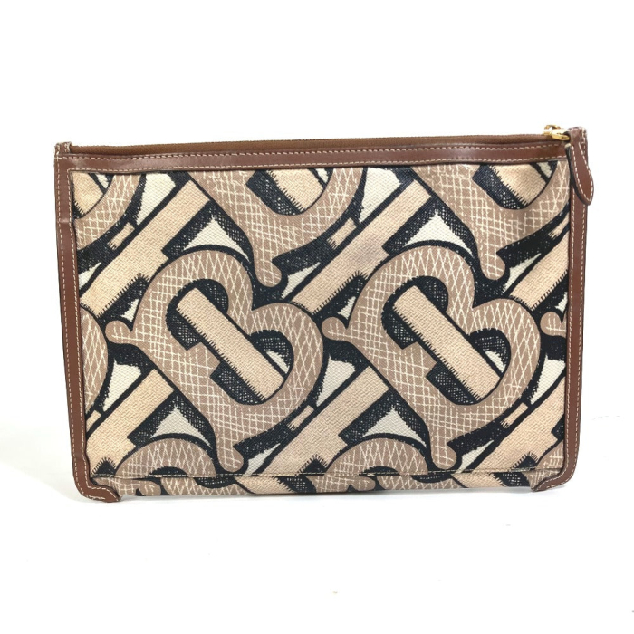BURBERRY Clutch bag PVC / Leather Brown Bag TB whole pattern Clutch ba