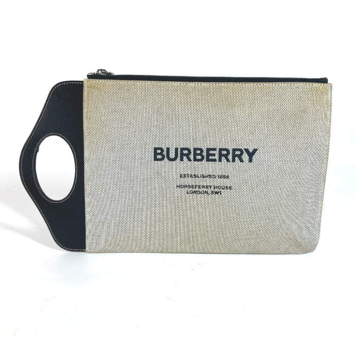 BURBERRY Clutch bag Leather / canvas gray logo mens Used Authentic