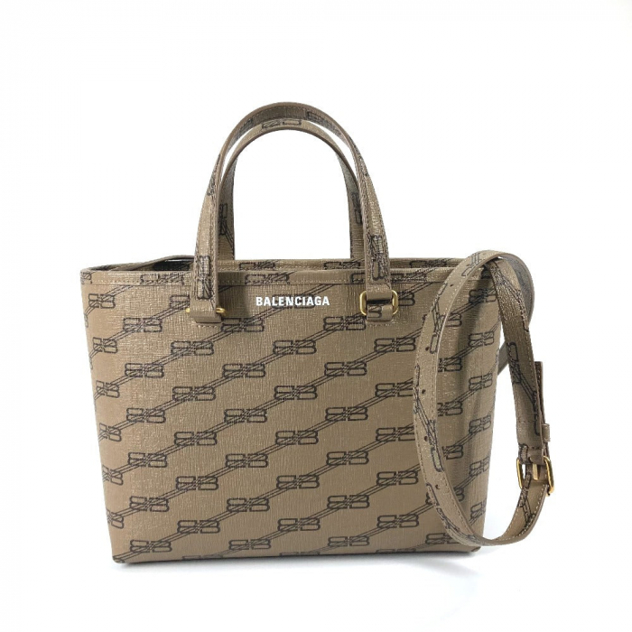 BALENCIAGA Tote Bag 702699 leather beige shoulder bag BB total logo Wo