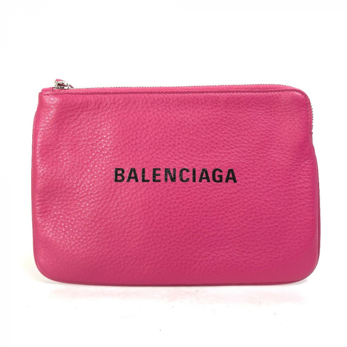 BALENCIAGA Clutch bag 492465 leather pink logo Everyday Pouch M Women 