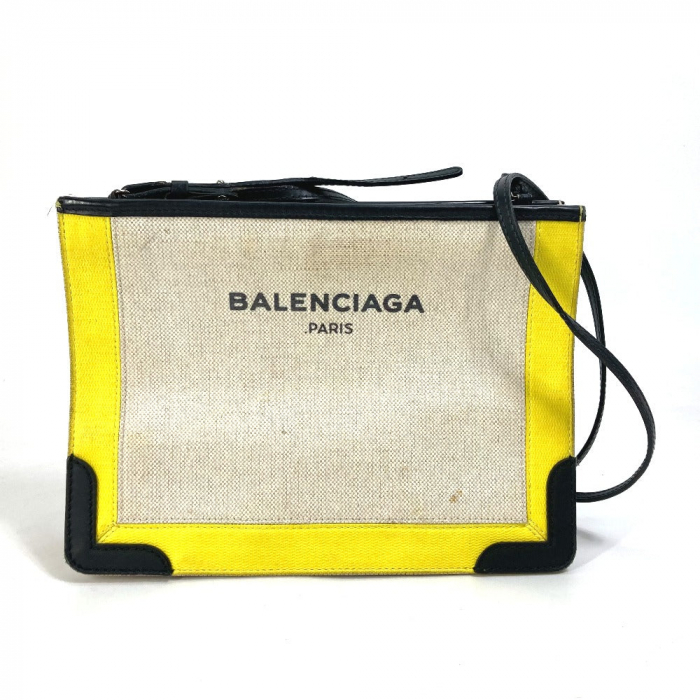 BALENCIAGA Shoulder Bag 339937 Leather / coated canvas yellow Navy Poc