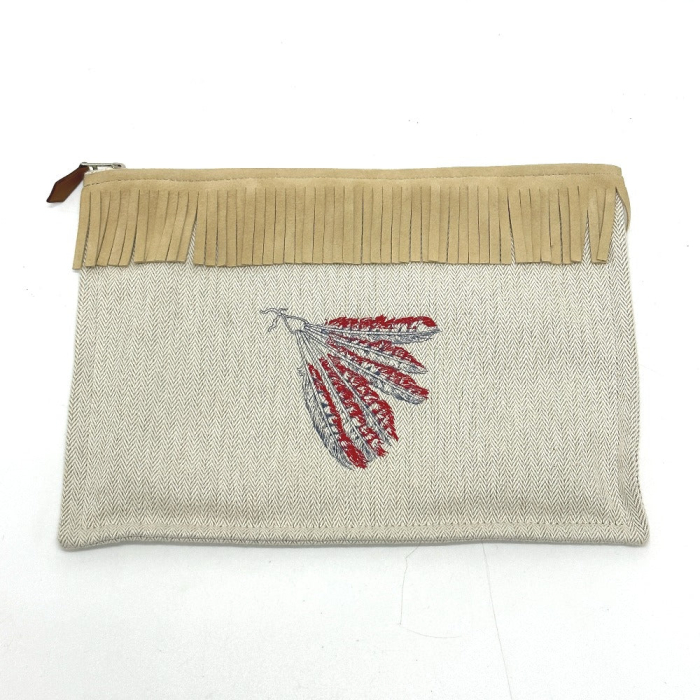 HERMES Pouch canvas beige Makeup pouch Cosmetics Pouch Truth Flat Teep
